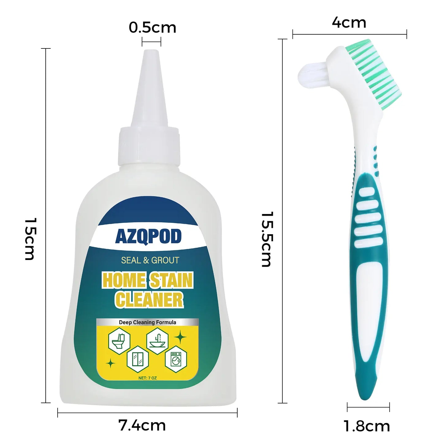 AZQPOD & BUBCLEAN Mold Remover Gel with Scrub Brush – Heavy Duty Mildew Stain Cleaner for Washer Gasket, Shower Caulk, Tile Grout & Bathroom – 7 Fl Oz Household
