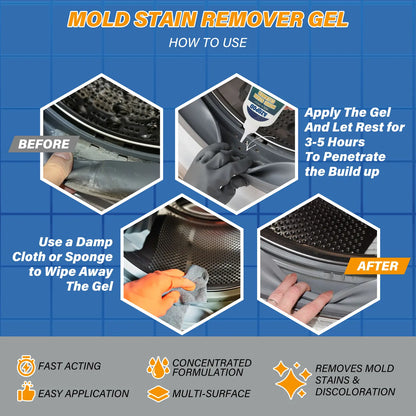 AZQPOD & BUBCLEAN Mold Remover Gel with Scrub Brush – Heavy Duty Mildew Stain Cleaner for Washer Gasket, Shower Caulk, Tile Grout & Bathroom – 7 Fl Oz Household
