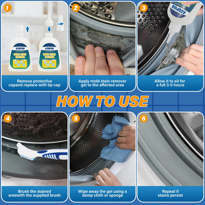 AZQPOD & BUBCLEAN Mold Remover Gel with Scrub Brush – Heavy Duty Mildew Stain Cleaner for Washer Gasket, Shower Caulk, Tile Grout & Bathroom – 7 Fl Oz Household