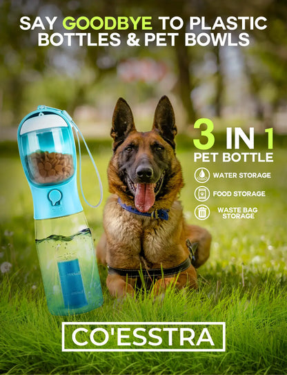 3-in-1 All-in-One Pet Travel Bottle | Water, Food Storage & Poop Bag Holder