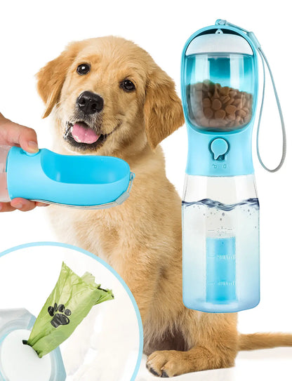 3-in-1 All-in-One Pet Travel Bottle | Water, Food Storage & Poop Bag Holder