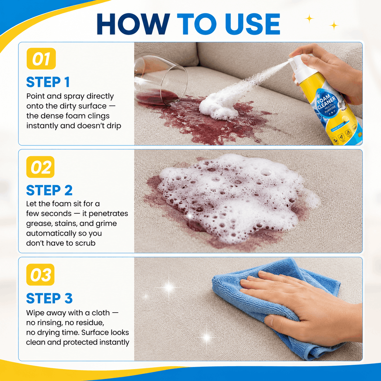 🔥Last Day 50% OFF🔥 Multi-Surface Foam Cleaner | No Rinse Car Interior & Home Cleaning Solution, Wipe & Done