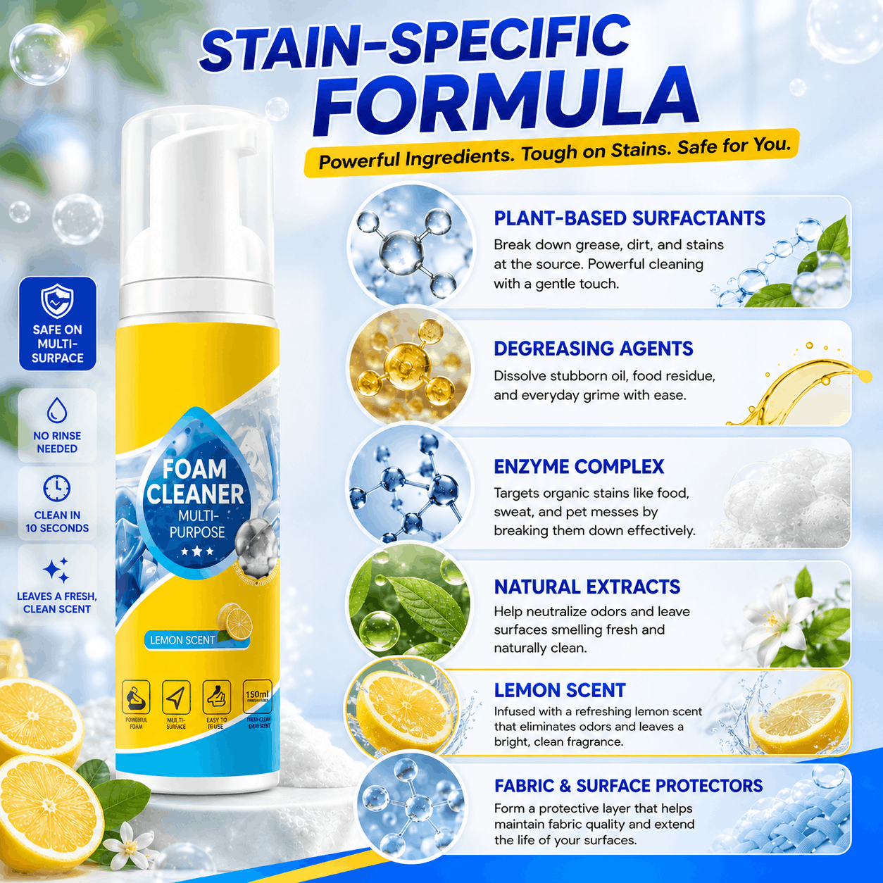 🔥Last Day 50% OFF🔥 Multi-Surface Foam Cleaner | No Rinse Car Interior & Home Cleaning Solution, Wipe & Done