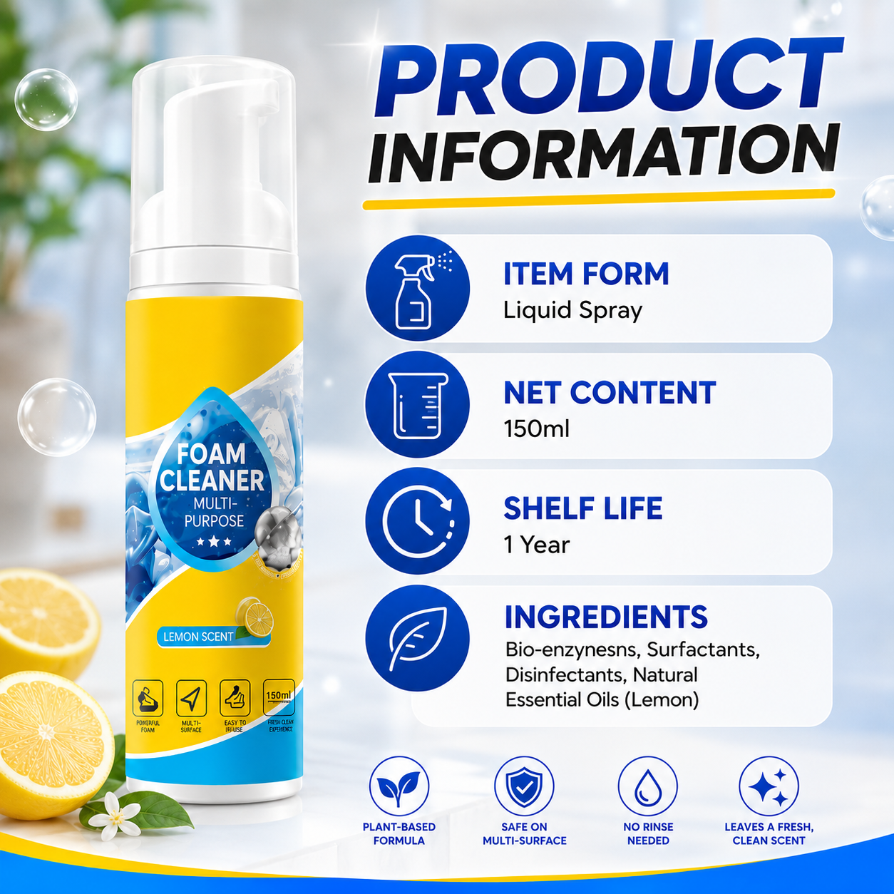 🔥Last Day 50% OFF🔥 Multi-Surface Foam Cleaner | No Rinse Car Interior & Home Cleaning Solution, Wipe & Done