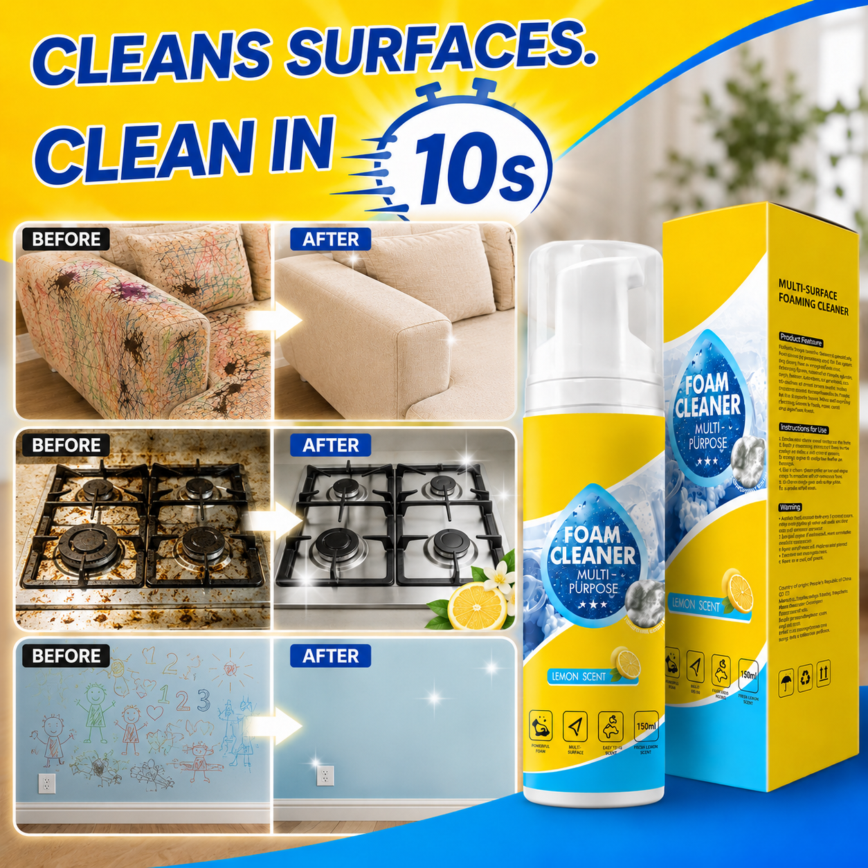 🔥Last Day 50% OFF🔥 Multi-Surface Foam Cleaner | No Rinse Car Interior & Home Cleaning Solution, Wipe & Done